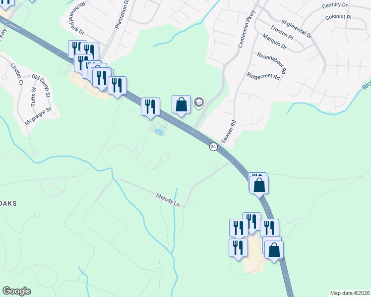 map of restaurants, bars, coffee shops, grocery stores, and more near 70 Garland Drive in Cameron