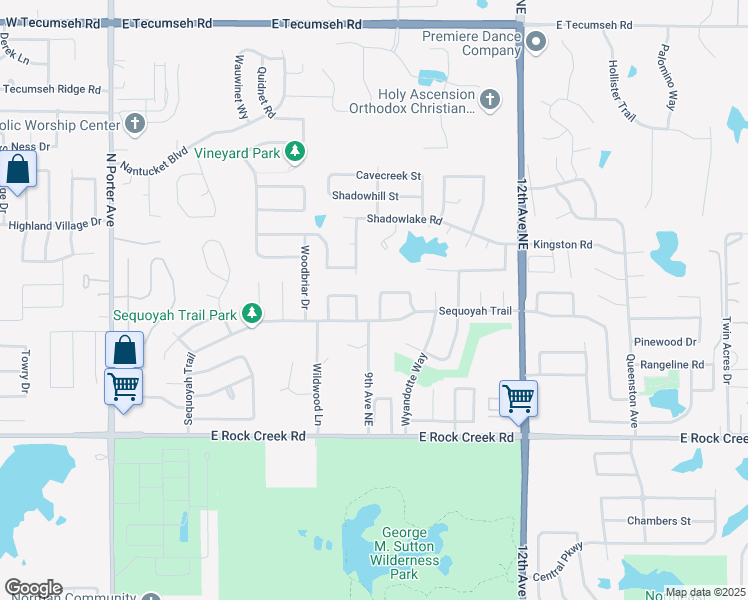 map of restaurants, bars, coffee shops, grocery stores, and more near 2712 9th Avenue Northeast in Norman