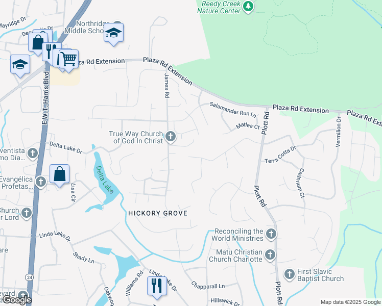 map of restaurants, bars, coffee shops, grocery stores, and more near in Charlotte