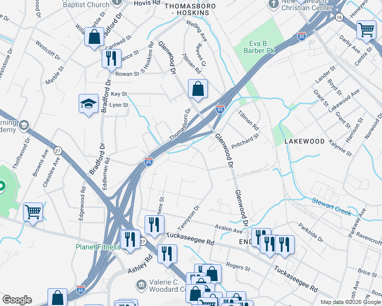 map of restaurants, bars, coffee shops, grocery stores, and more near 3934 Plainview Road in Charlotte