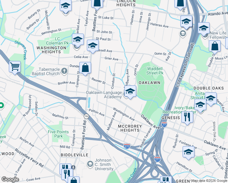map of restaurants, bars, coffee shops, grocery stores, and more near 1919 Oaklawn Avenue in Charlotte