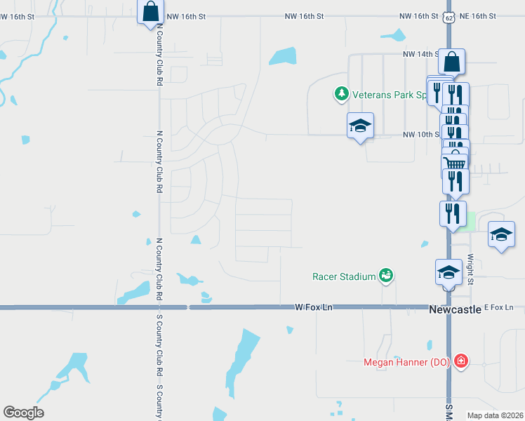 map of restaurants, bars, coffee shops, grocery stores, and more near 825 Northwest 5th Street in Newcastle