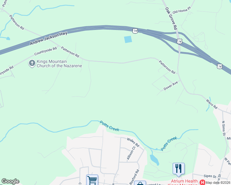 map of restaurants, bars, coffee shops, grocery stores, and more near 155 Patterson Road in Kings Mountain
