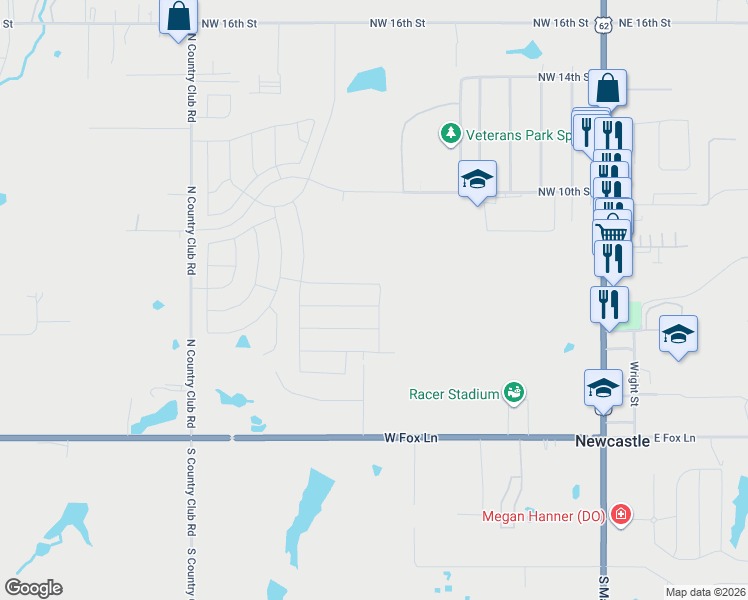 map of restaurants, bars, coffee shops, grocery stores, and more near 820 Northwest 5th Street in Newcastle
