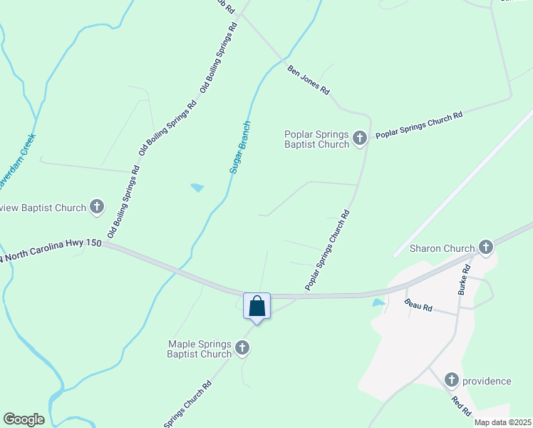 map of restaurants, bars, coffee shops, grocery stores, and more near 1118 Poplar Springs Church Road in Shelby