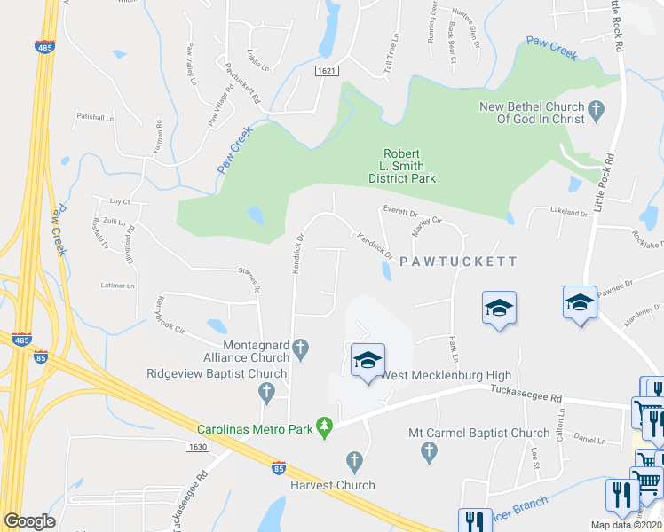 map of restaurants, bars, coffee shops, grocery stores, and more near 2624 Westerwood Village Drive in Charlotte