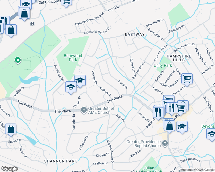 map of restaurants, bars, coffee shops, grocery stores, and more near 440 Briarwood Drive in Charlotte