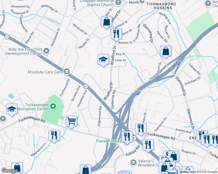 map of restaurants, bars, coffee shops, grocery stores, and more near 660 Bradford Drive in Charlotte
