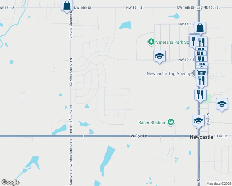 map of restaurants, bars, coffee shops, grocery stores, and more near 913 Northwest 6th Street in Newcastle