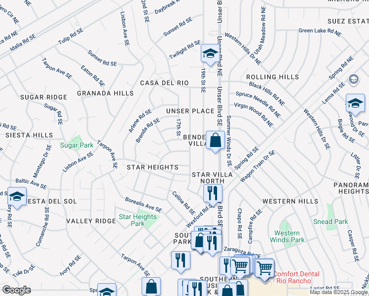 map of restaurants, bars, coffee shops, grocery stores, and more near 1840 Fran Road Southeast in Rio Rancho