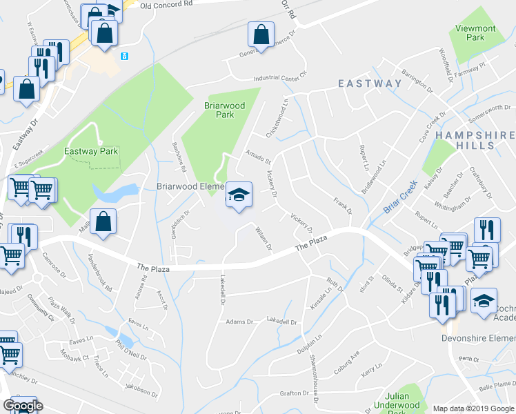 map of restaurants, bars, coffee shops, grocery stores, and more near 5400 Rocha Court in Charlotte