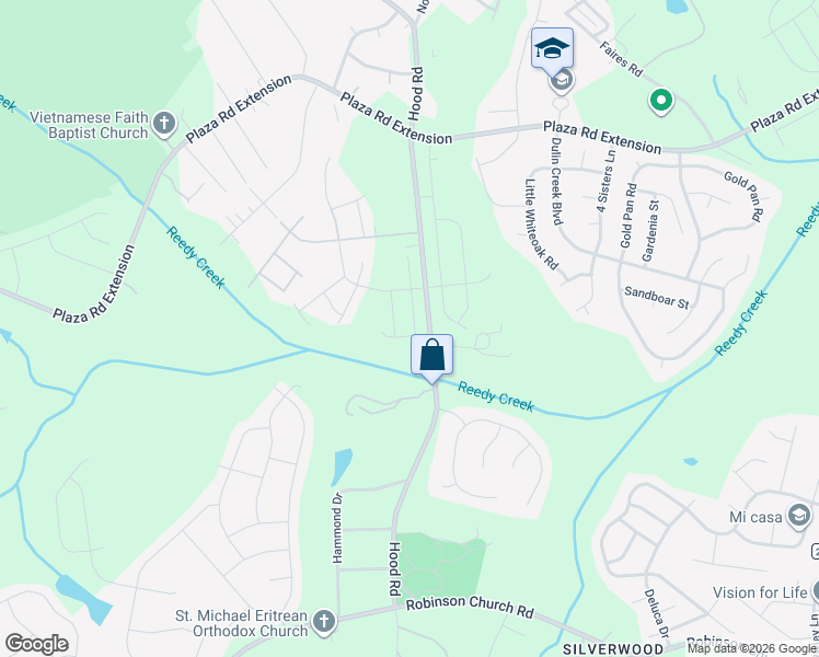 map of restaurants, bars, coffee shops, grocery stores, and more near 8215 Hood Road in Charlotte