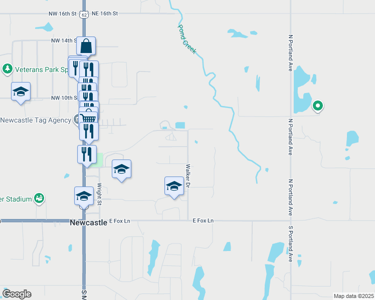 map of restaurants, bars, coffee shops, grocery stores, and more near 717 Walker Drive in Newcastle