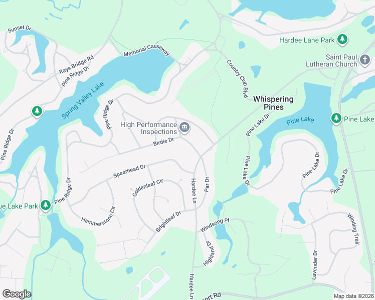 map of restaurants, bars, coffee shops, grocery stores, and more near 7 Birdie Drive in Whispering Pines