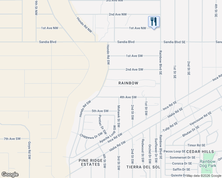 map of restaurants, bars, coffee shops, grocery stores, and more near 321 4th Avenue Northeast in Rio Rancho