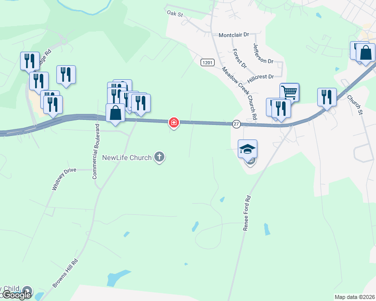 map of restaurants, bars, coffee shops, grocery stores, and more near 120 Jenkins Street in Locust