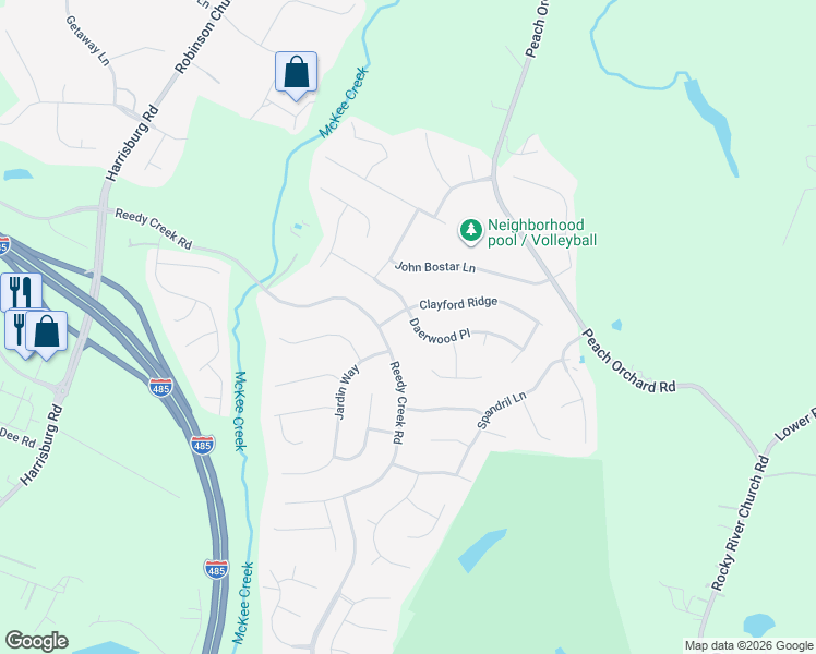 map of restaurants, bars, coffee shops, grocery stores, and more near 11112 Clayford Ridge in Charlotte