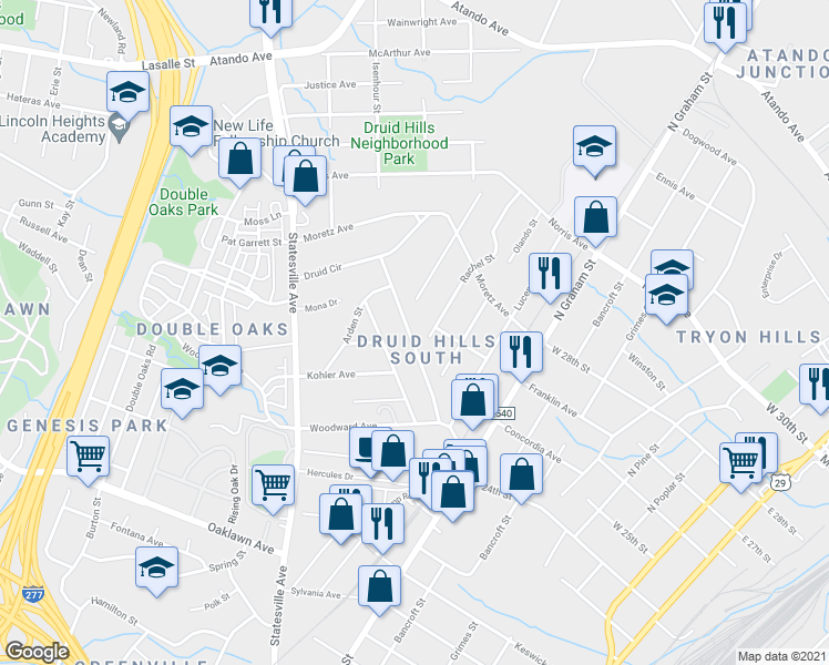 map of restaurants, bars, coffee shops, grocery stores, and more near in Charlotte