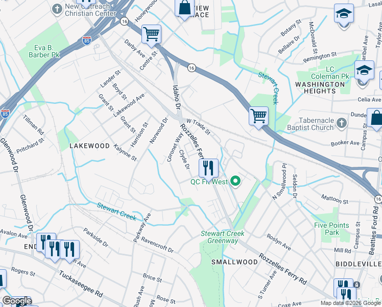 map of restaurants, bars, coffee shops, grocery stores, and more near in Charlotte