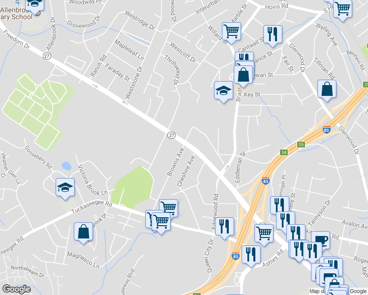 map of restaurants, bars, coffee shops, grocery stores, and more near in Charlotte