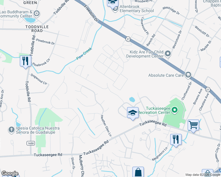 map of restaurants, bars, coffee shops, grocery stores, and more near 2219 Gooseberry Road in Charlotte