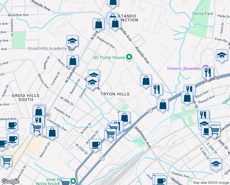 map of restaurants, bars, coffee shops, grocery stores, and more near in Charlotte