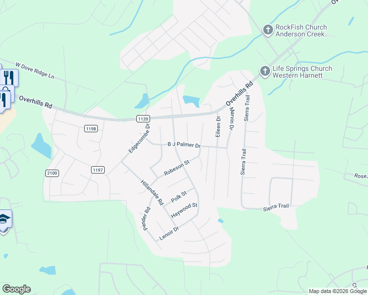 map of restaurants, bars, coffee shops, grocery stores, and more near 199 B J Palmer Drive in Spring Lake