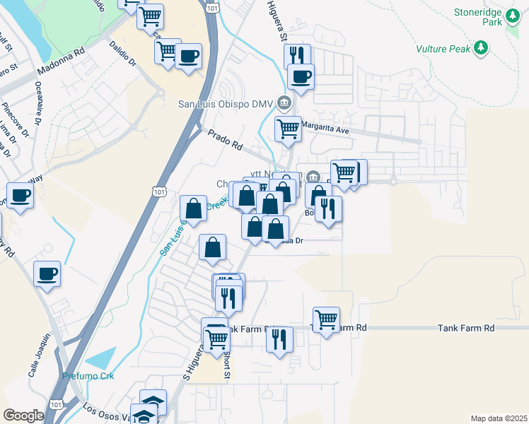 map of restaurants, bars, coffee shops, grocery stores, and more near in San Luis Obispo