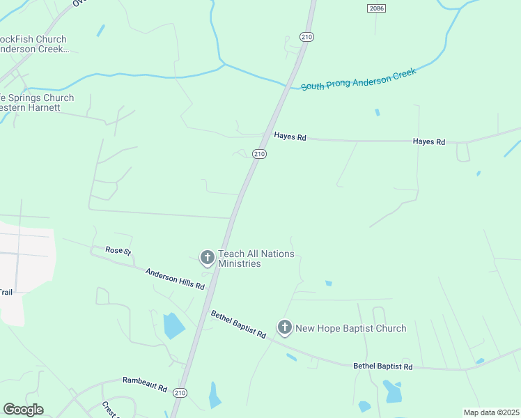 map of restaurants, bars, coffee shops, grocery stores, and more near 11983 North Carolina 210 in Spring Lake