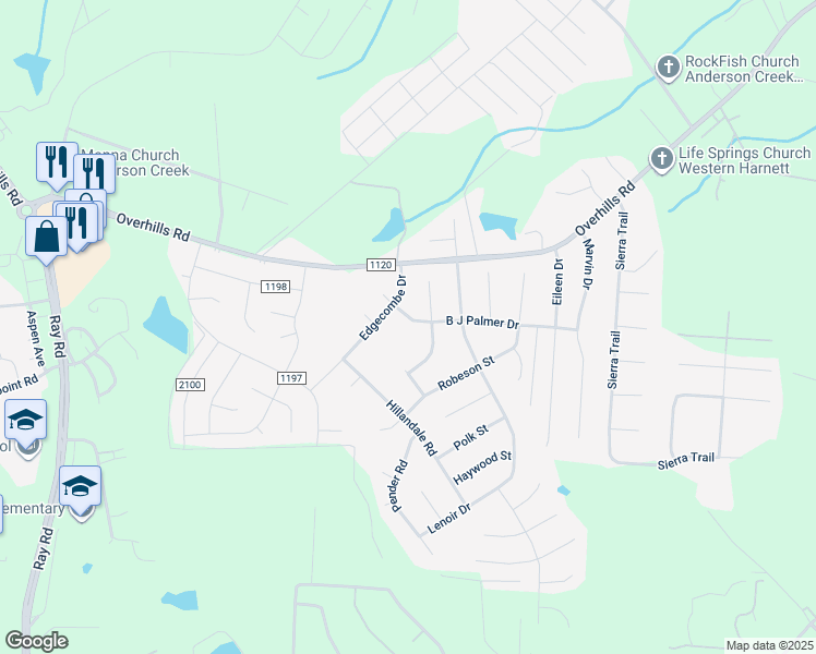 map of restaurants, bars, coffee shops, grocery stores, and more near 351 Bj Palmer Drive in Spring Lake