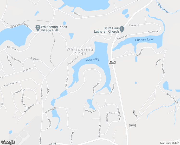 map of restaurants, bars, coffee shops, grocery stores, and more near 69 Pine Lake Drive in Whispering Pines