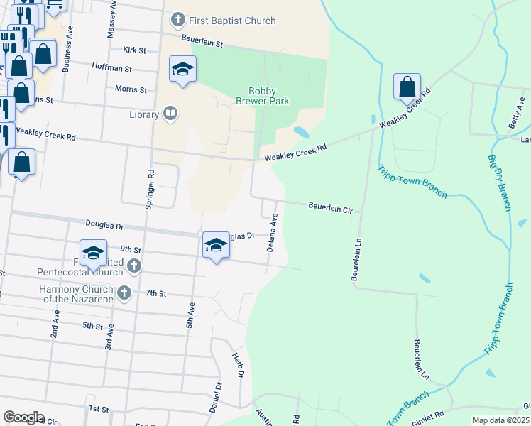 map of restaurants, bars, coffee shops, grocery stores, and more near 8 Gene Drive in Lawrenceburg