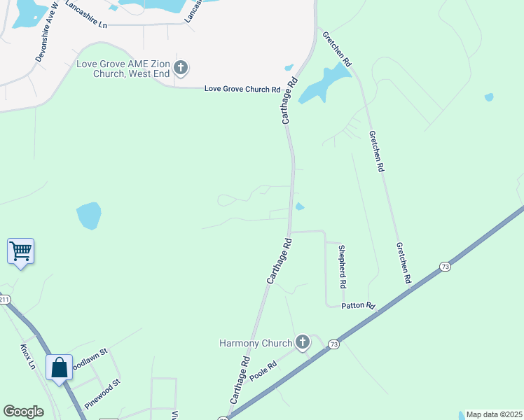map of restaurants, bars, coffee shops, grocery stores, and more near 146 Jennet Drive in Moore County