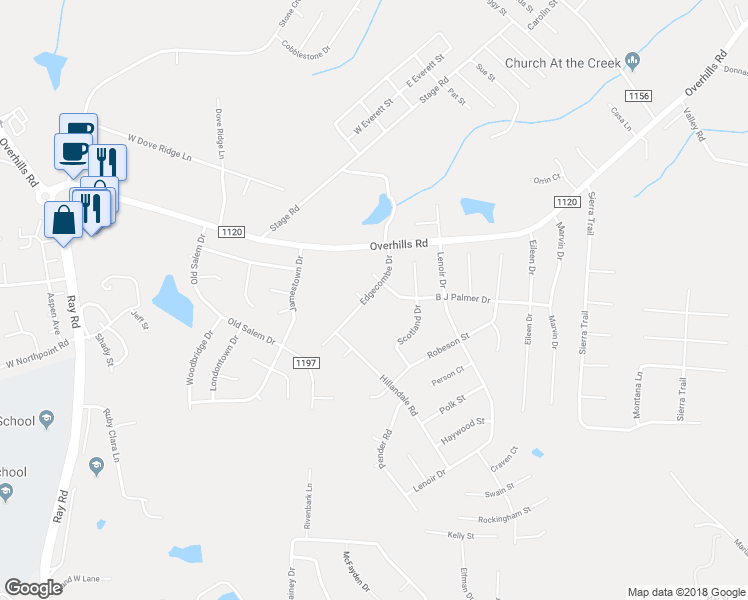 map of restaurants, bars, coffee shops, grocery stores, and more near 135 Edgecombe Drive in Spring Lake