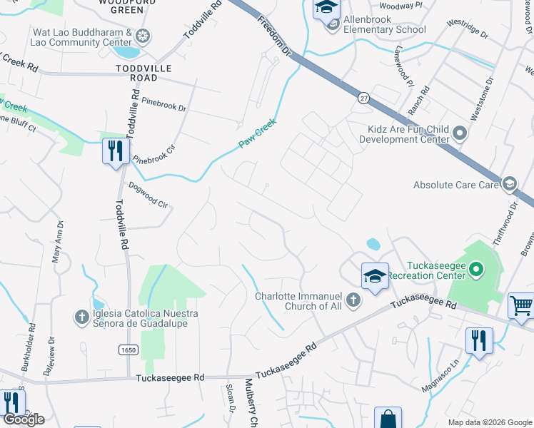 map of restaurants, bars, coffee shops, grocery stores, and more near 2219 Heather Glen Lane in Charlotte