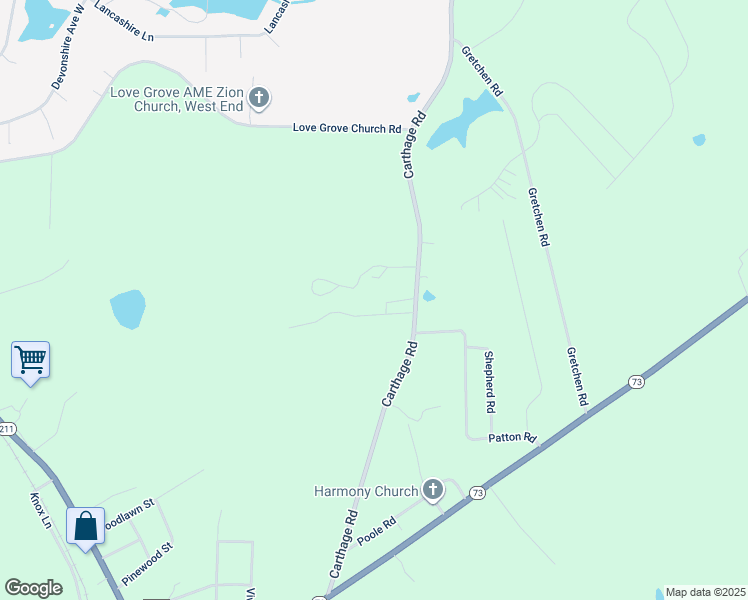 map of restaurants, bars, coffee shops, grocery stores, and more near 146 Jennet Drive in Moore County