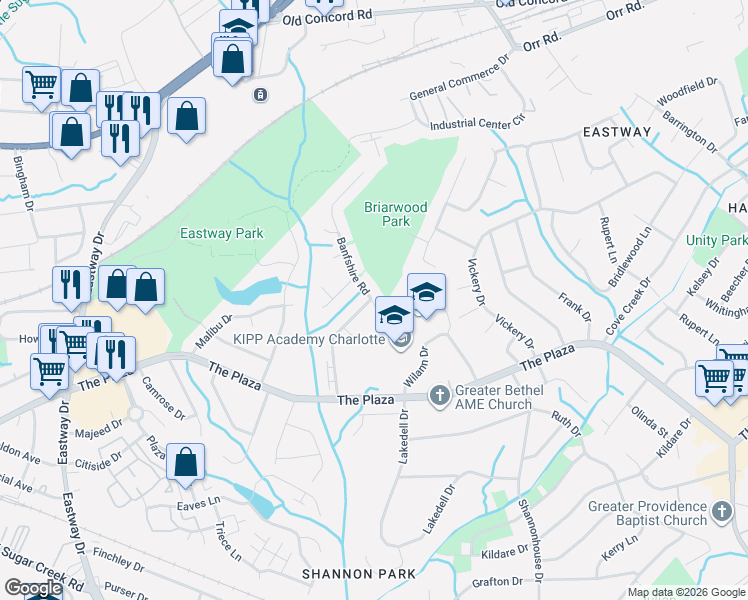 map of restaurants, bars, coffee shops, grocery stores, and more near 5033 Banfshire Road in Charlotte