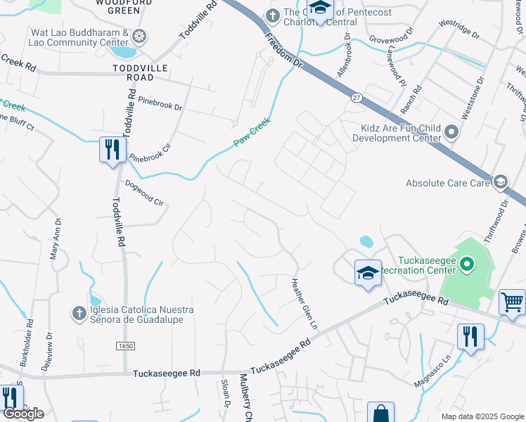 map of restaurants, bars, coffee shops, grocery stores, and more near 2213 Heather Glen Lane in Charlotte