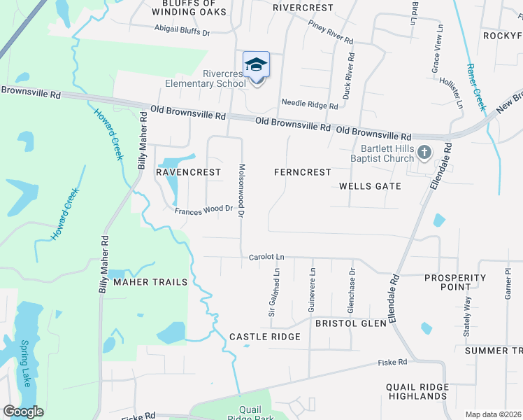 map of restaurants, bars, coffee shops, grocery stores, and more near 4657 Wild Fern Drive in Bartlett