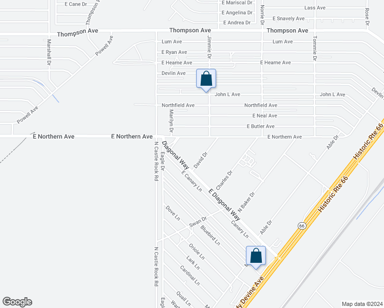 map of restaurants, bars, coffee shops, grocery stores, and more near 4435 David Drive in Kingman
