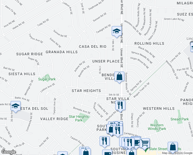 map of restaurants, bars, coffee shops, grocery stores, and more near 1790 Fran Road Southeast in Rio Rancho