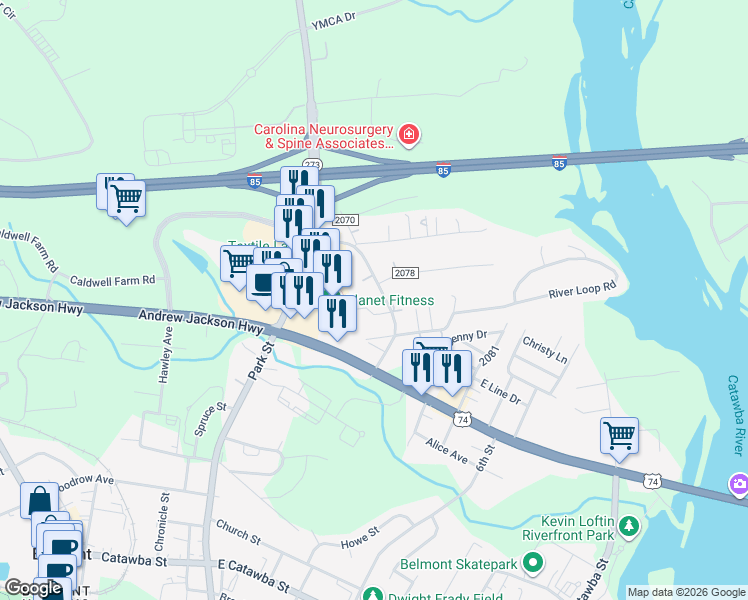 map of restaurants, bars, coffee shops, grocery stores, and more near 216 Browntown Road in Belmont