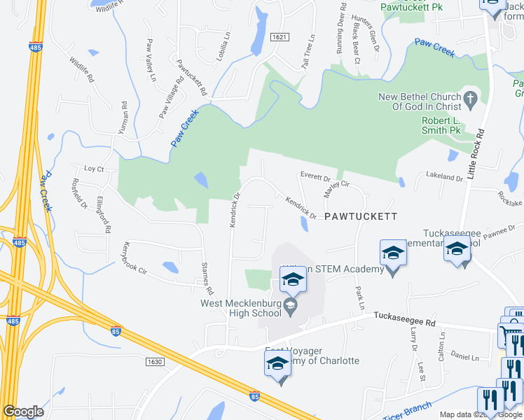 map of restaurants, bars, coffee shops, grocery stores, and more near 3050 Grace Meadow Lane in Charlotte