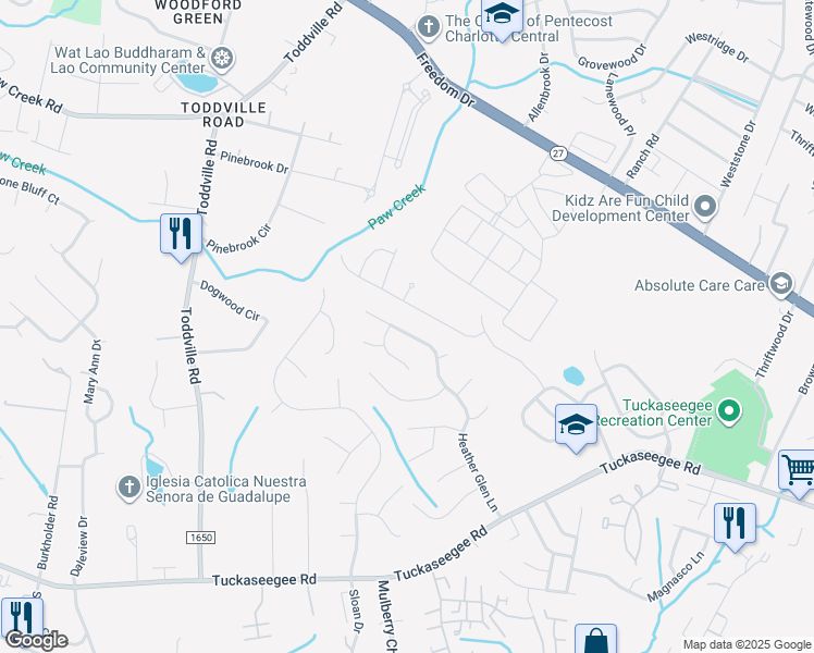 map of restaurants, bars, coffee shops, grocery stores, and more near 2213 Heather Glen Lane in Charlotte