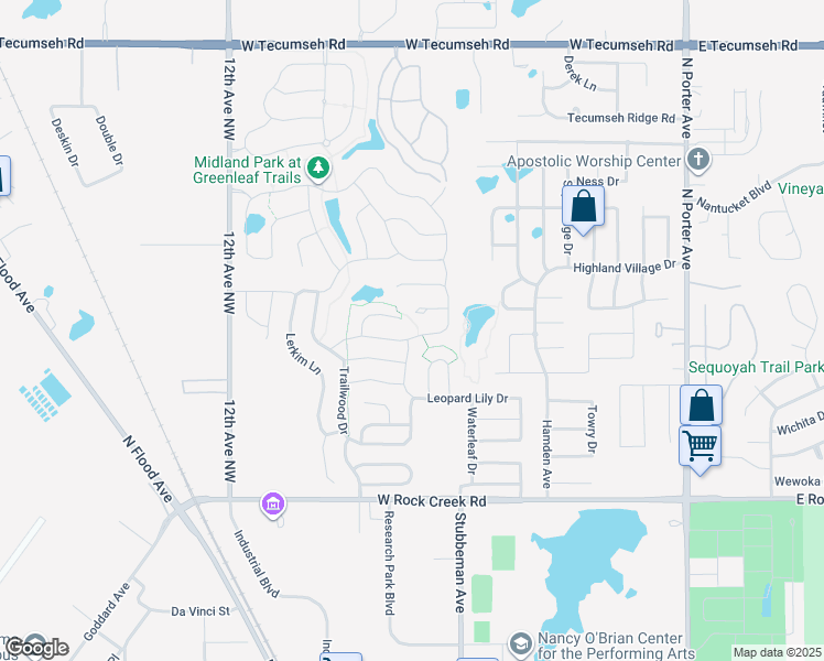 map of restaurants, bars, coffee shops, grocery stores, and more near 621 Blue Fish Road in Norman