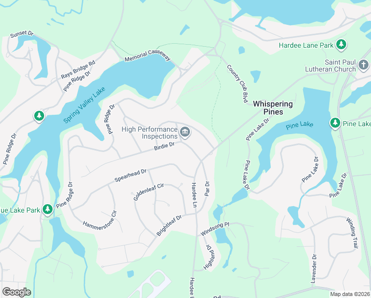 map of restaurants, bars, coffee shops, grocery stores, and more near 7 Birdie Drive in Whispering Pines