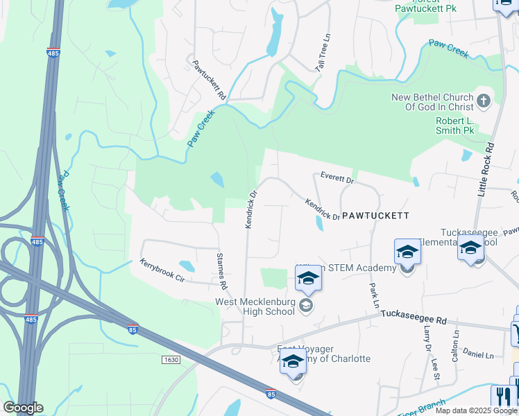 map of restaurants, bars, coffee shops, grocery stores, and more near 3010 Grace Meadow Lane in Charlotte