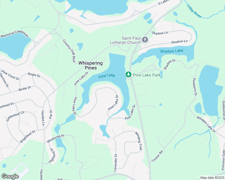 map of restaurants, bars, coffee shops, grocery stores, and more near 16 Pine Lake Drive in Whispering Pines