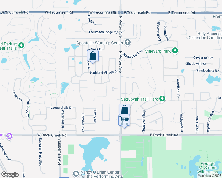 map of restaurants, bars, coffee shops, grocery stores, and more near 2825 Marbel Drive in Norman