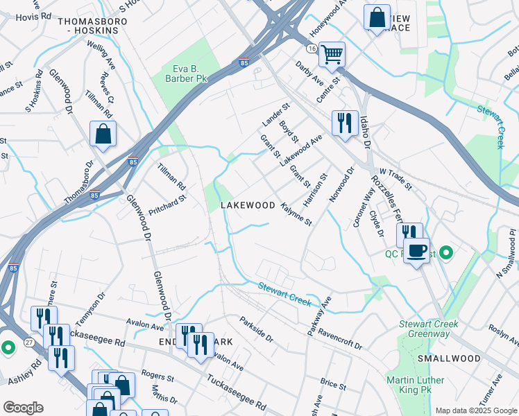 map of restaurants, bars, coffee shops, grocery stores, and more near 429 Jones Street in Charlotte